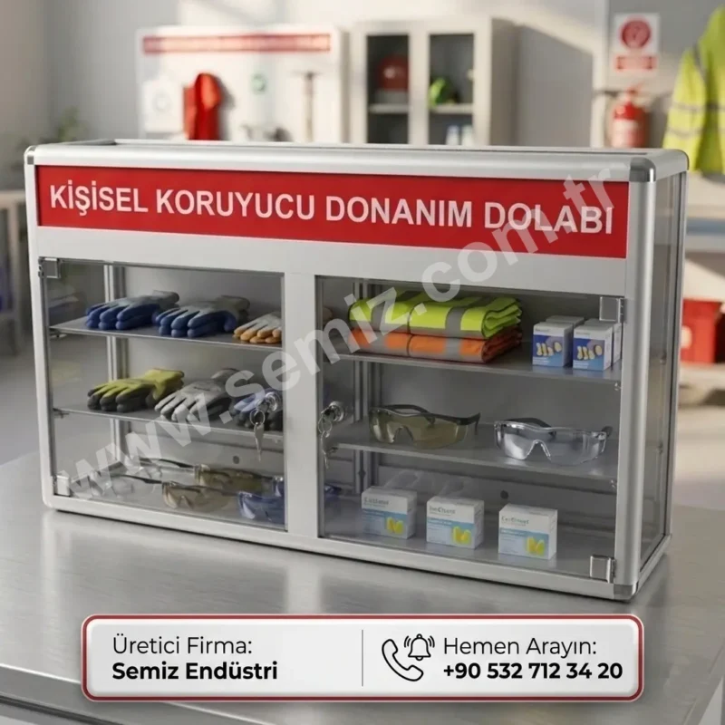 Kurumsal ihtiyaçlara özel, modüler tasarımlı KKD dolabı.