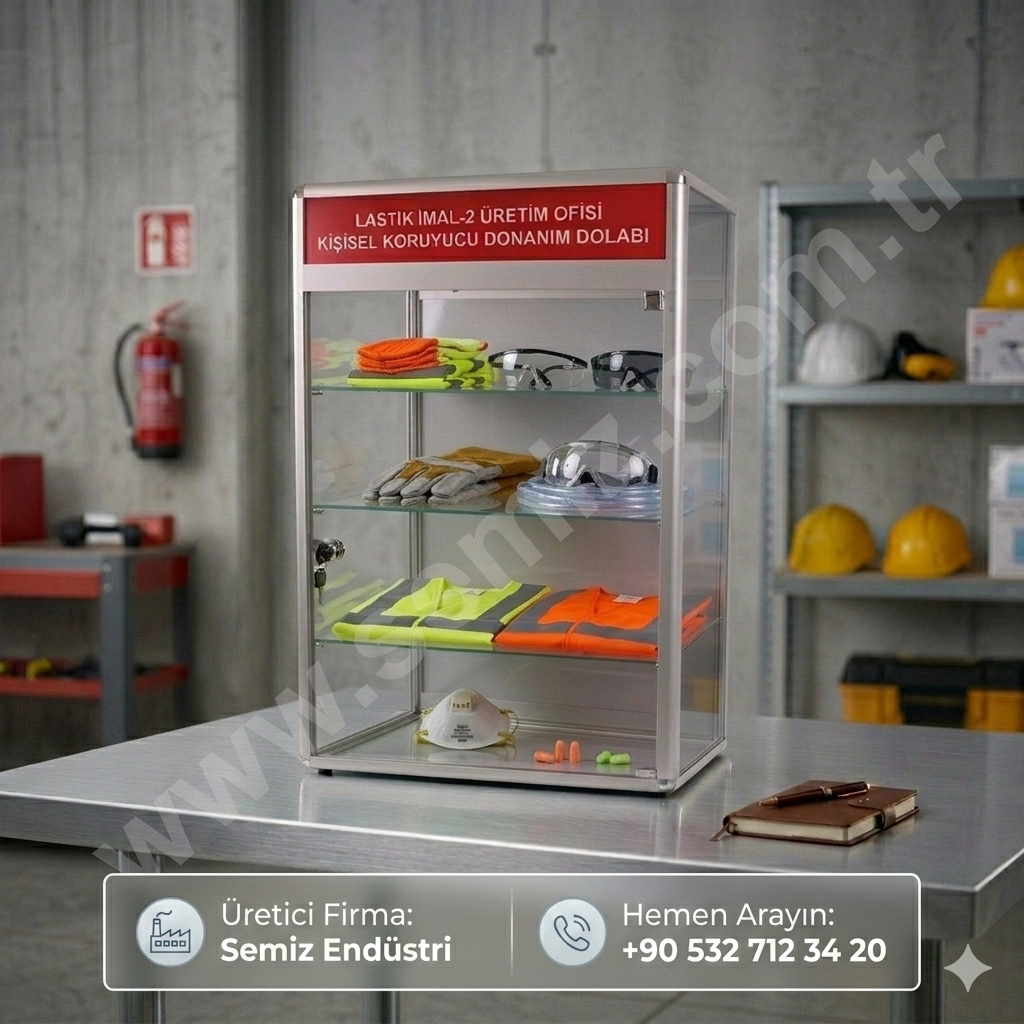 Fabrika kullanımı için üretilmiş, KKD uyumlu metal baret dolabı.
